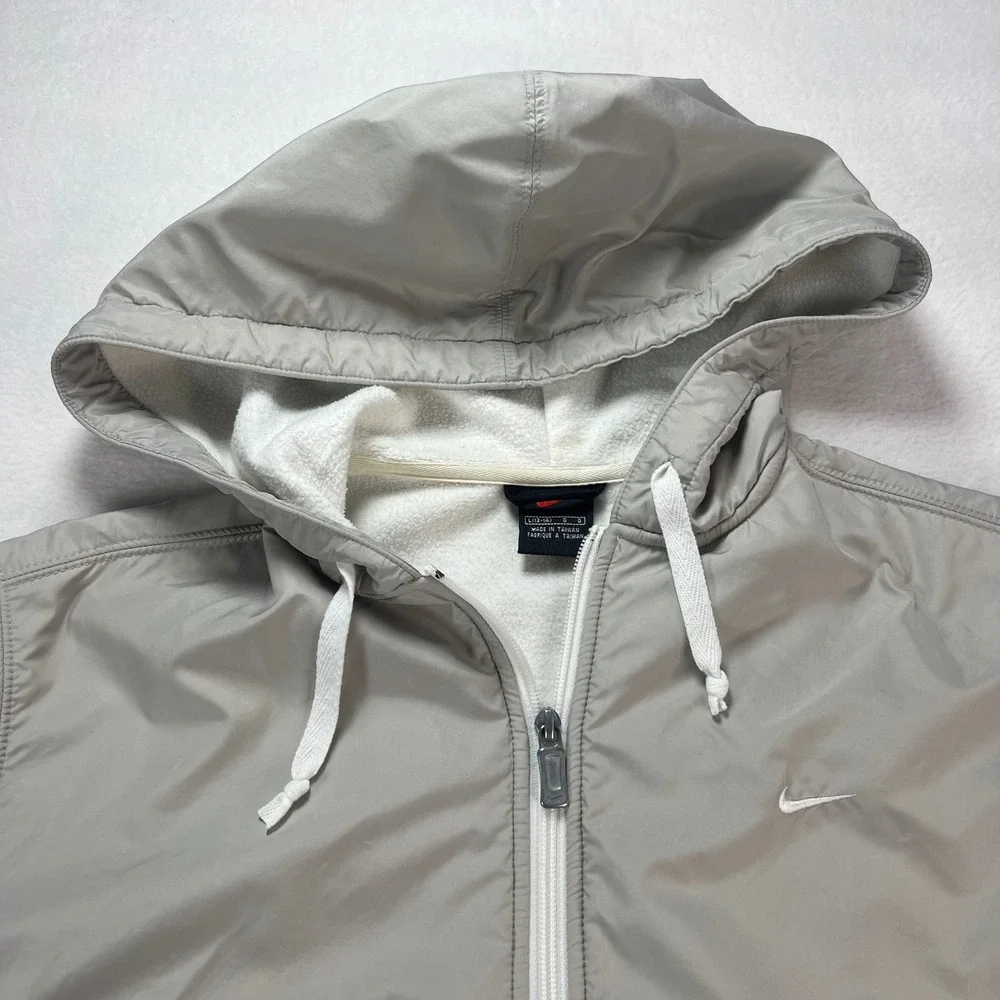 Nike Kids Vintage Full Zip Hooded Windbreaker Jacket Grey Fleece Lined L 12-14